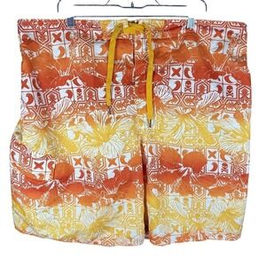 Joe Boxer Board Shorts Mens 2XL Orange Hibiscus Skull Floral Swim Trunks